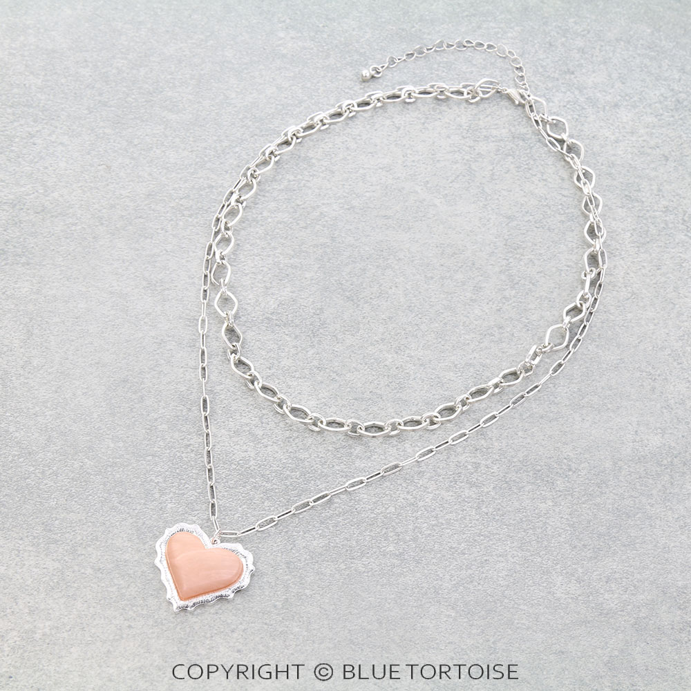 2 Row Semi Precious Heart Stone Necklace