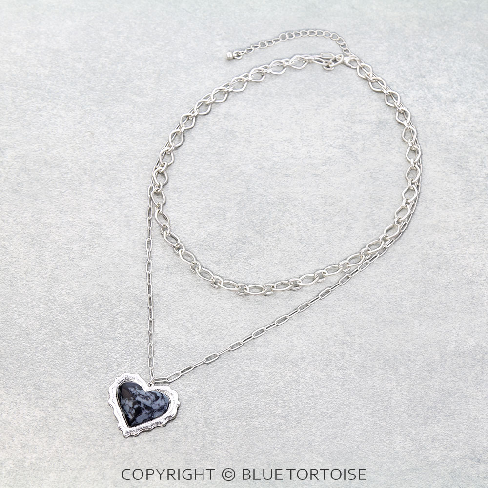 2 Row Semi Precious Heart Stone Necklace