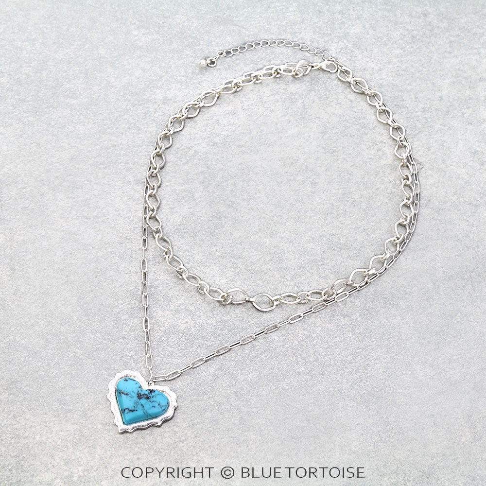 2 Row Semi Precious Heart Stone Necklace