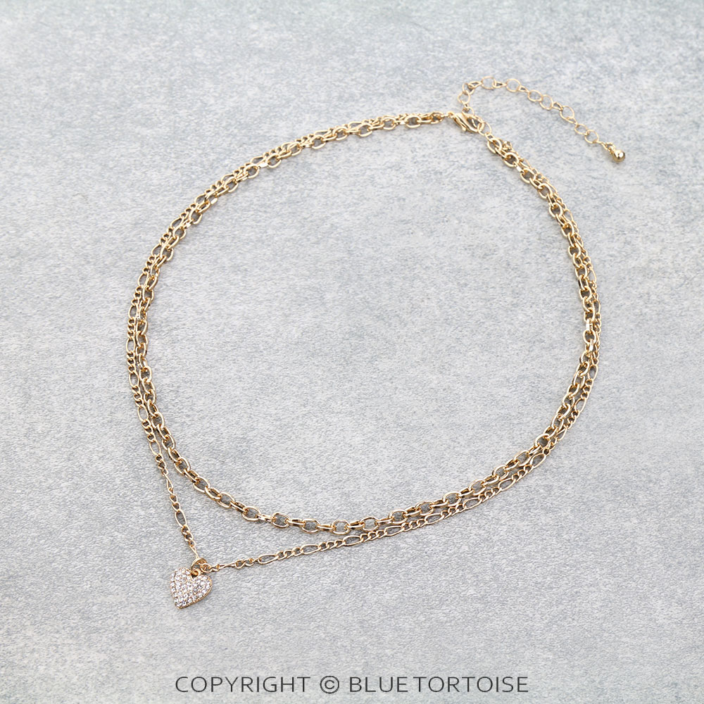 2 Row Heart Pave Stone Necklace