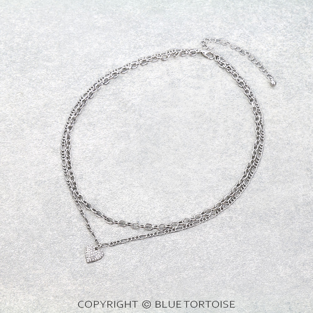 2 Row Heart Pave Stone Necklace