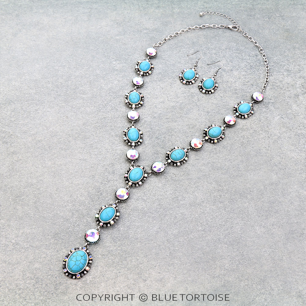 Western Oval Stone Y Necklace Set