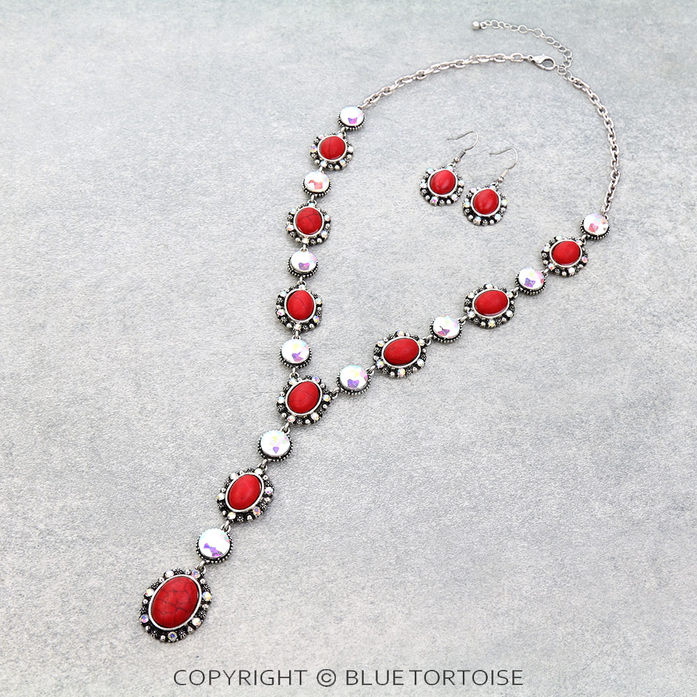 Western Oval Stone Y Necklace Set