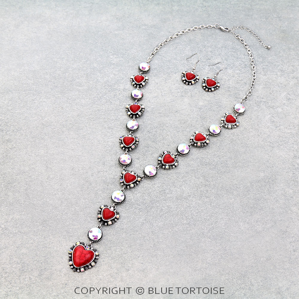 Western Heart Stone Y Necklace Set