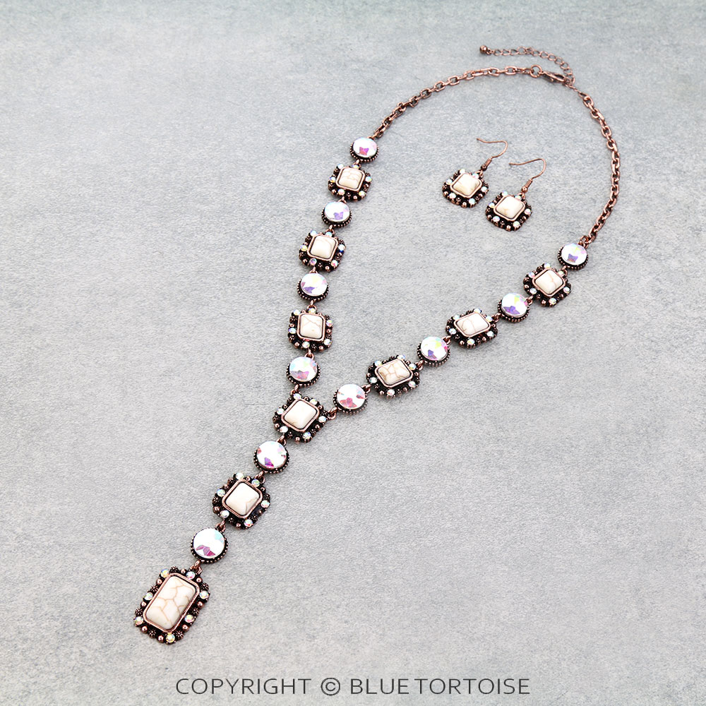 Western Rectangle Stone Y Necklace Set