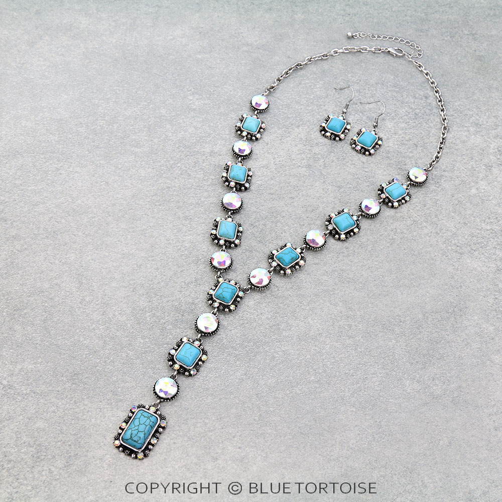 Western Rectangle Stone Y Necklace Set