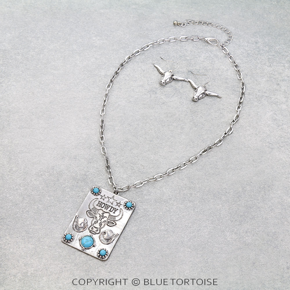 Western Howdy Plate Necklace Set