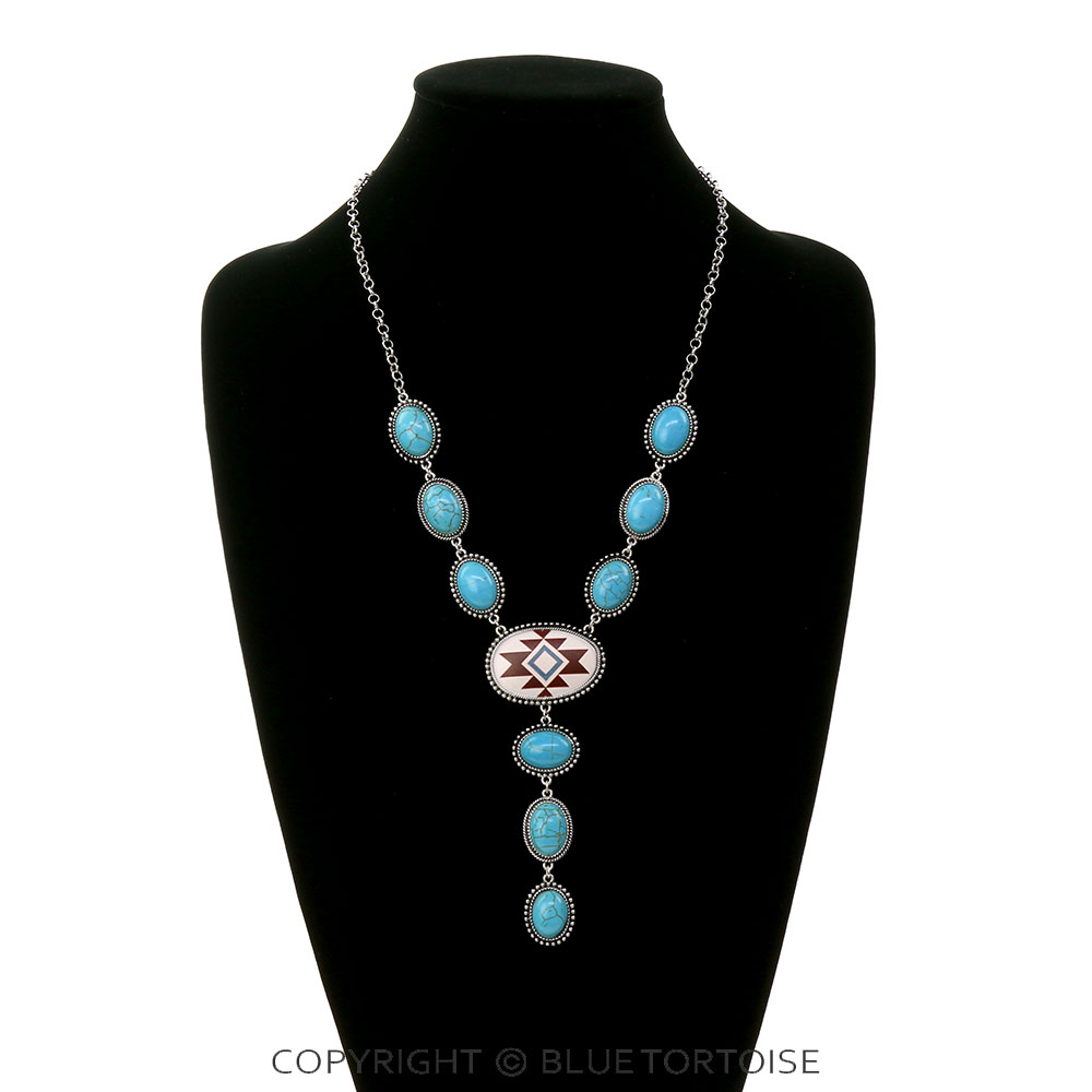 Western Aztec Print Stone Y Necklace - Image 2