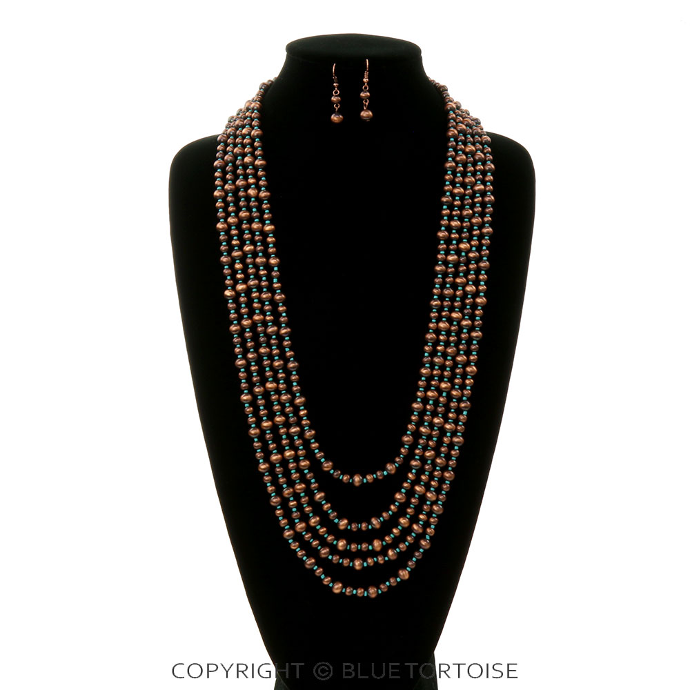 5 Layered Navajo Style Pearl Necklace Set - Image 2