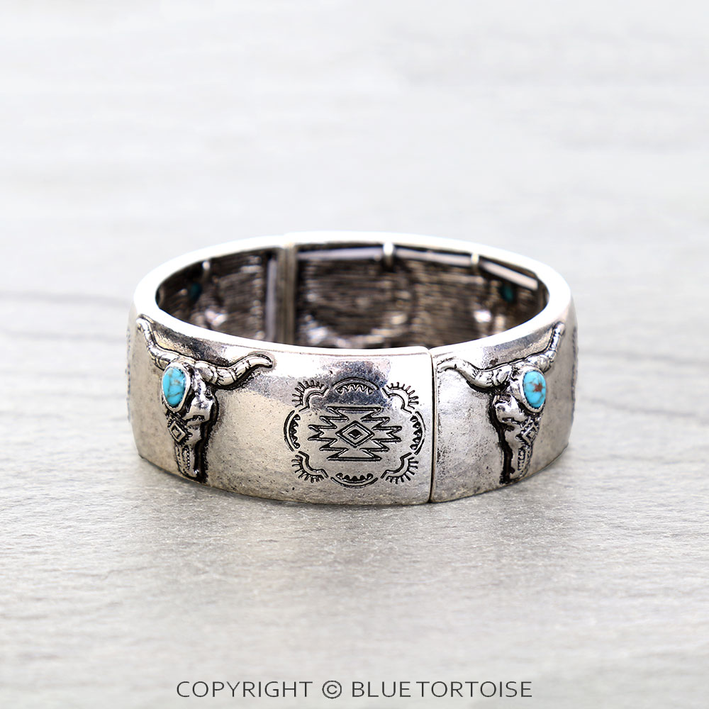 Western Steerhead Semi Stone Stretch Bracelet - Image 2