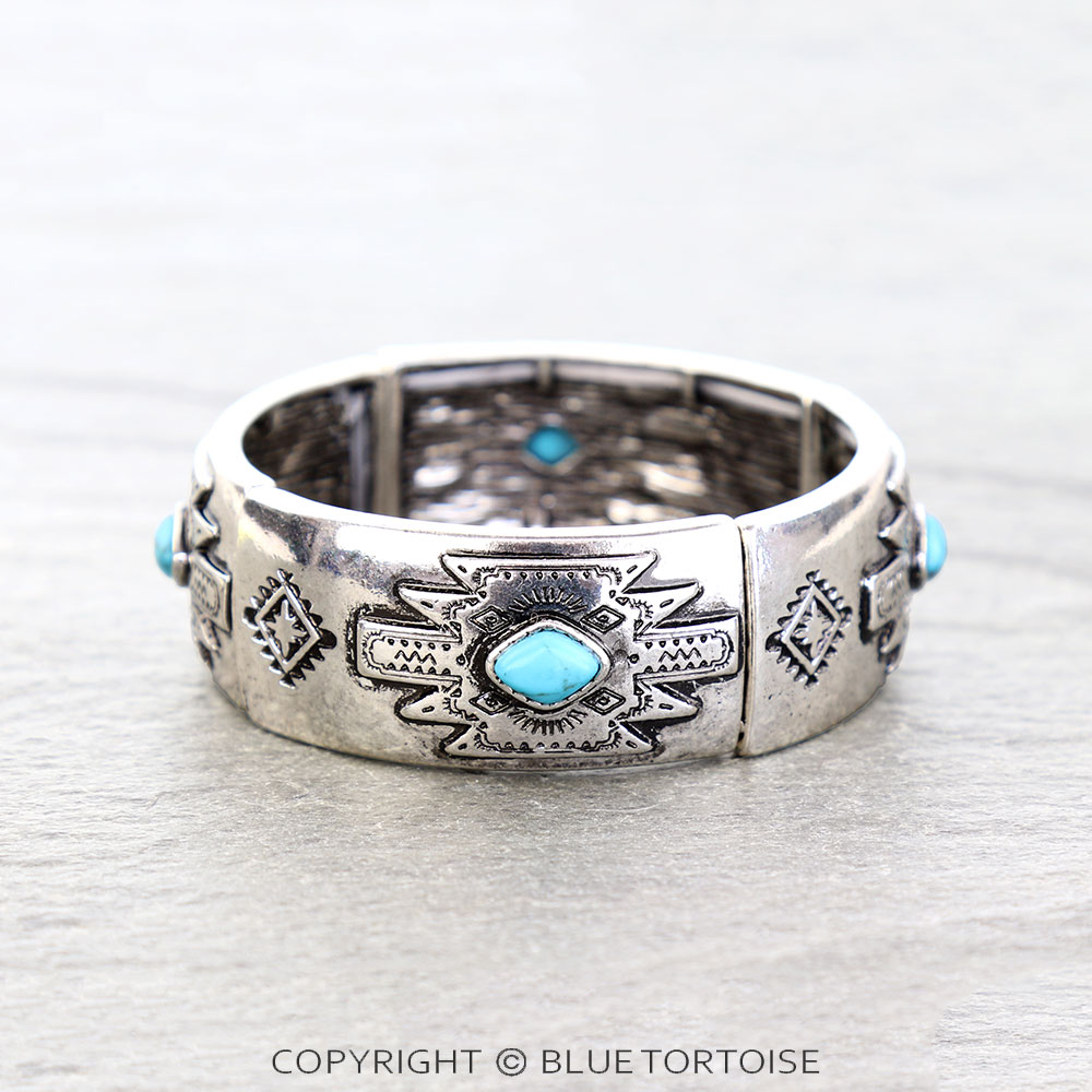 Western Aztec Semi Stone Stretch Bracelet