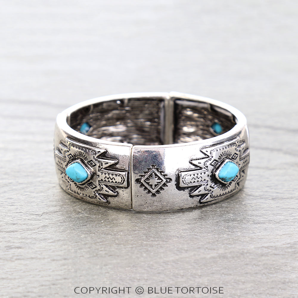 Western Aztec Semi Stone Stretch Bracelet - Image 2