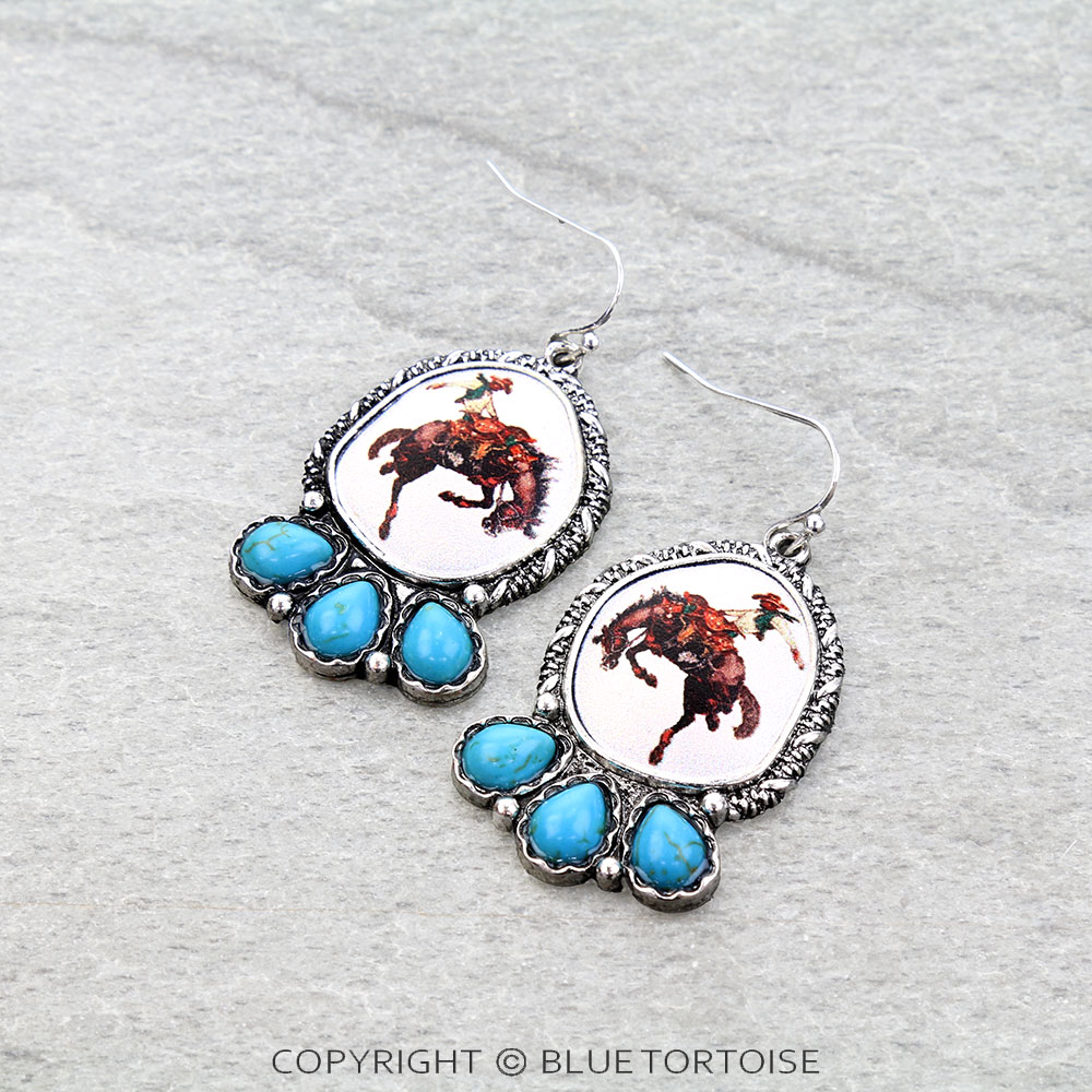 Western Rodeo Print Stone Dangle Earrings