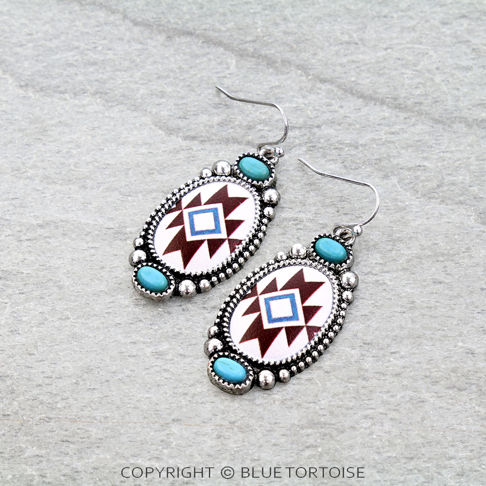 Western Aztec Print Stone Dangle Earrings