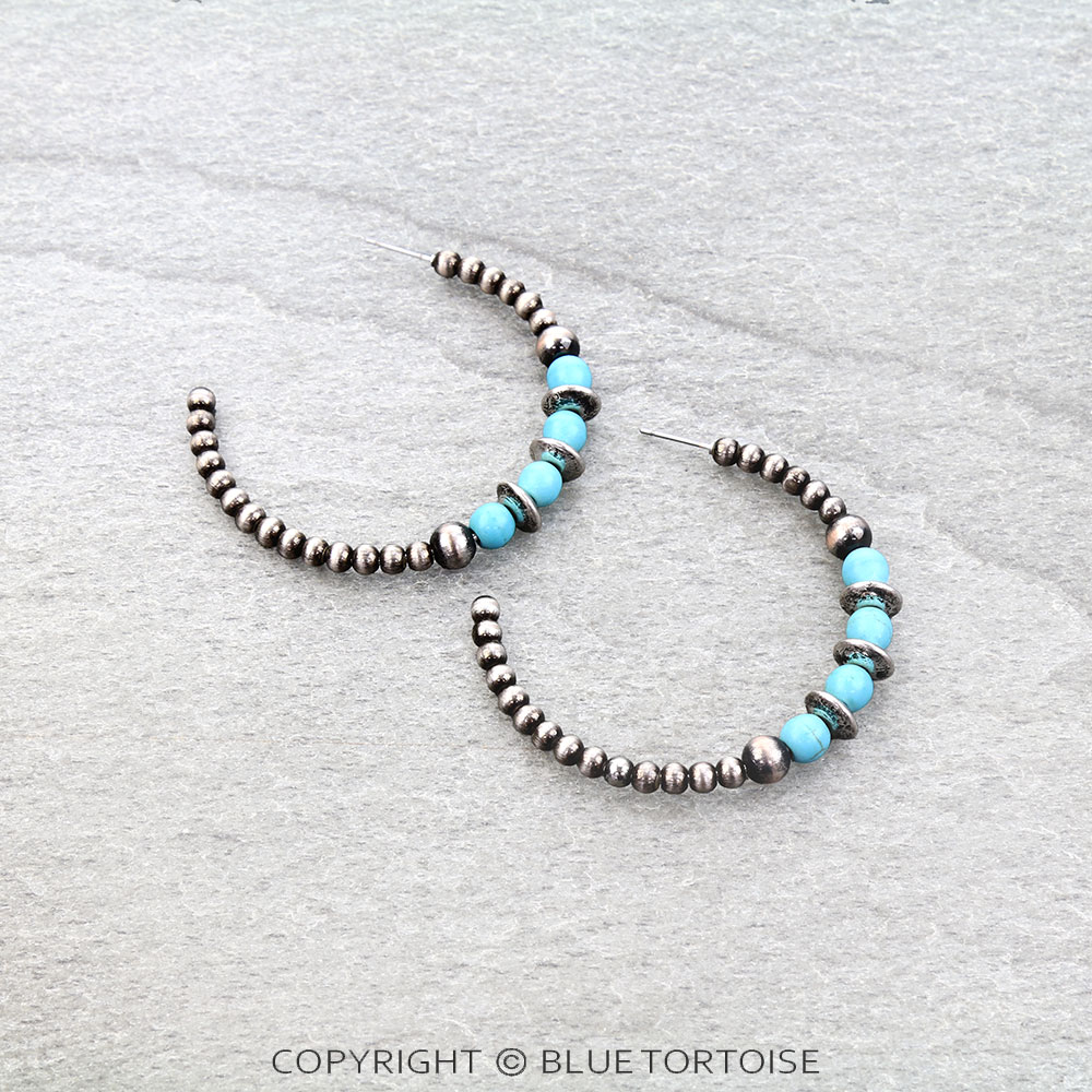 2" Navajo Style Pearl and Stone Hoop Earrings