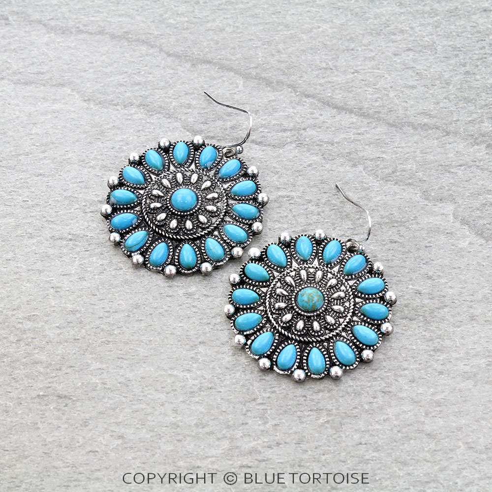 Western Concho Stone Dangle Earrings