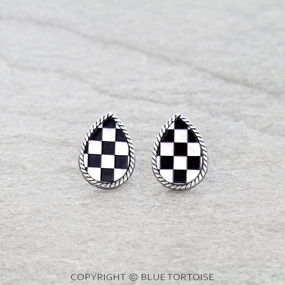 Western Checker Teardrop Stud Earrings