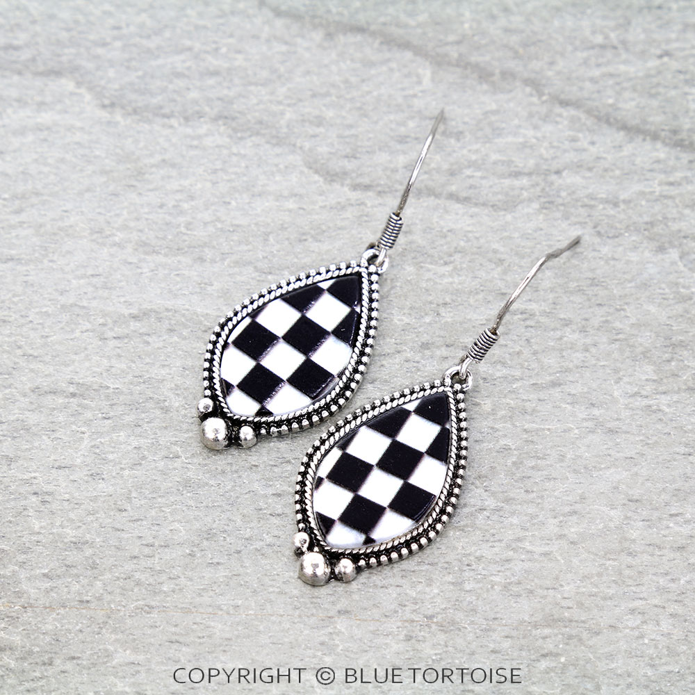 Western Checker Diamond Dangle Earrings