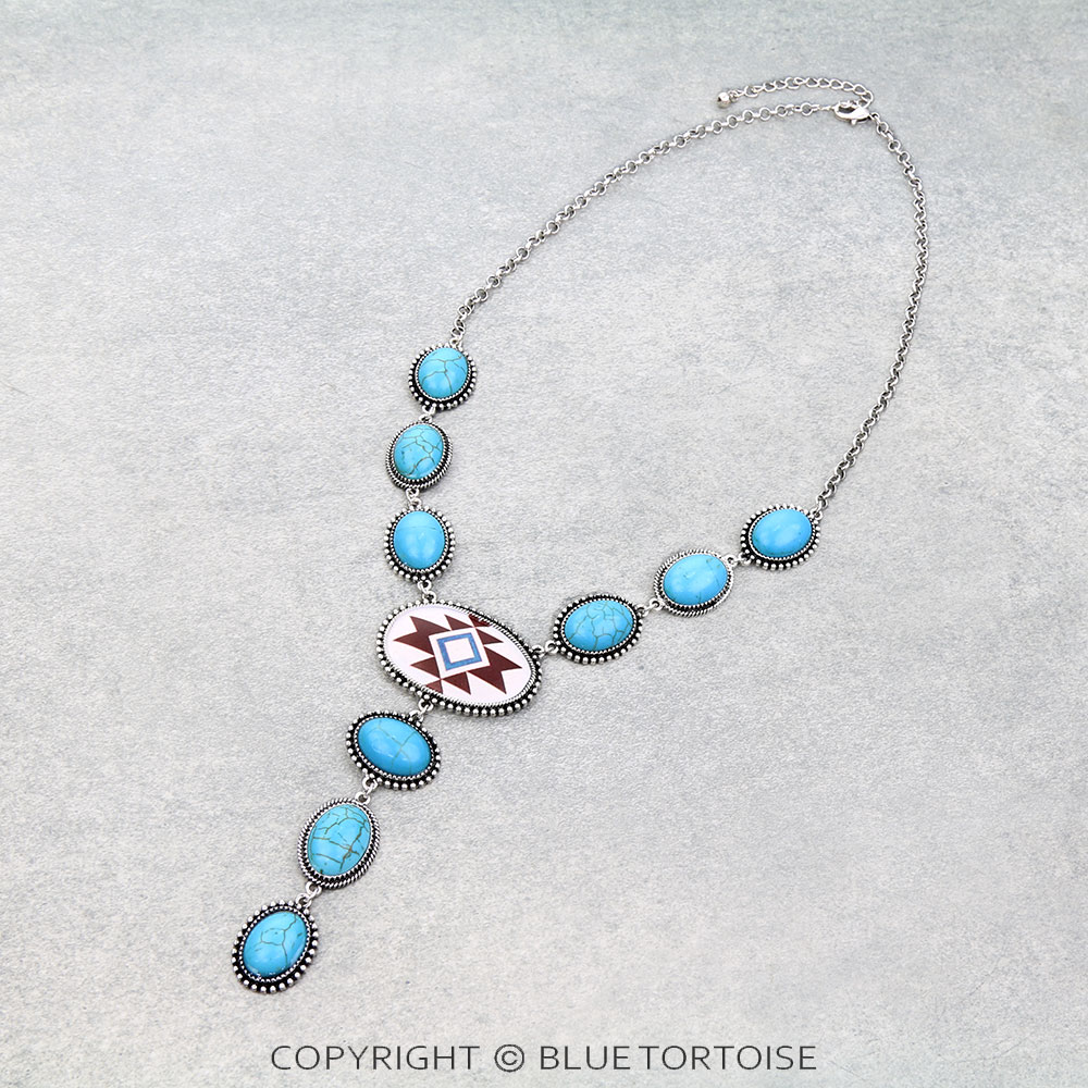 Western Aztec Print Stone Y Necklace