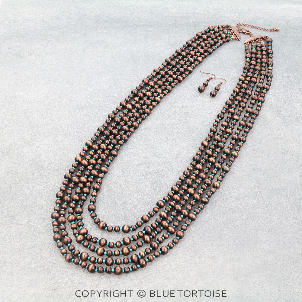 5 Layered Navajo Style Pearl Necklace Set