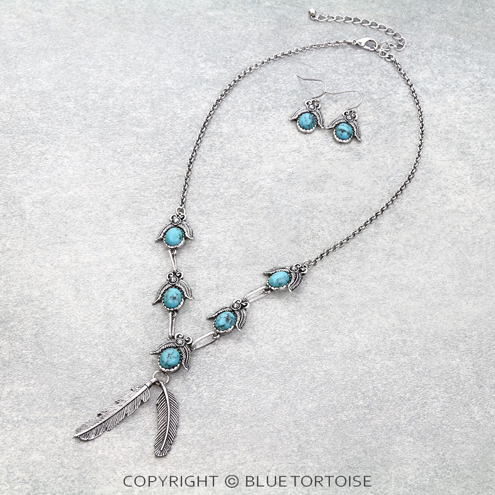 Western Feather Stone Necklace Set
