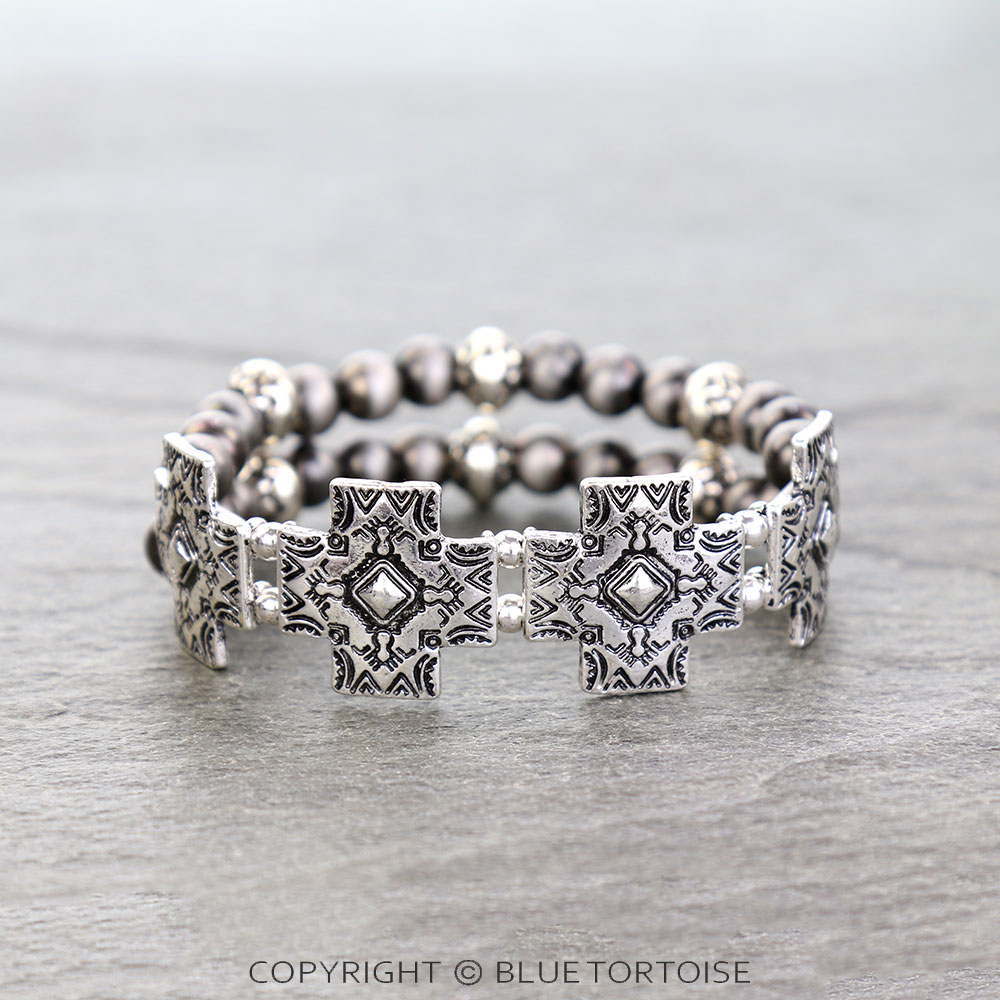 2 Layered Western Cross Stretch Bracelet