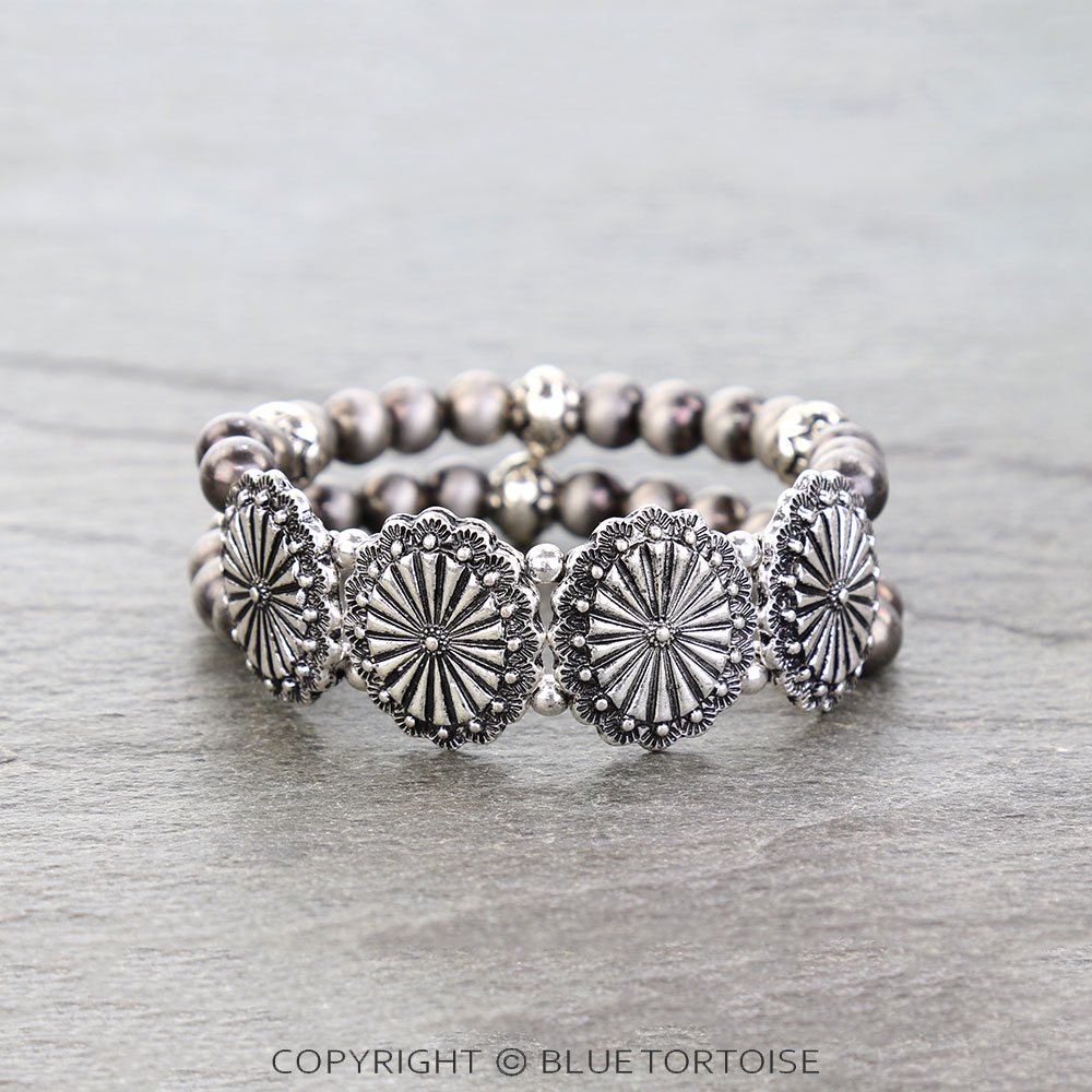 2 Layered Western Concho Stretch Bracelet