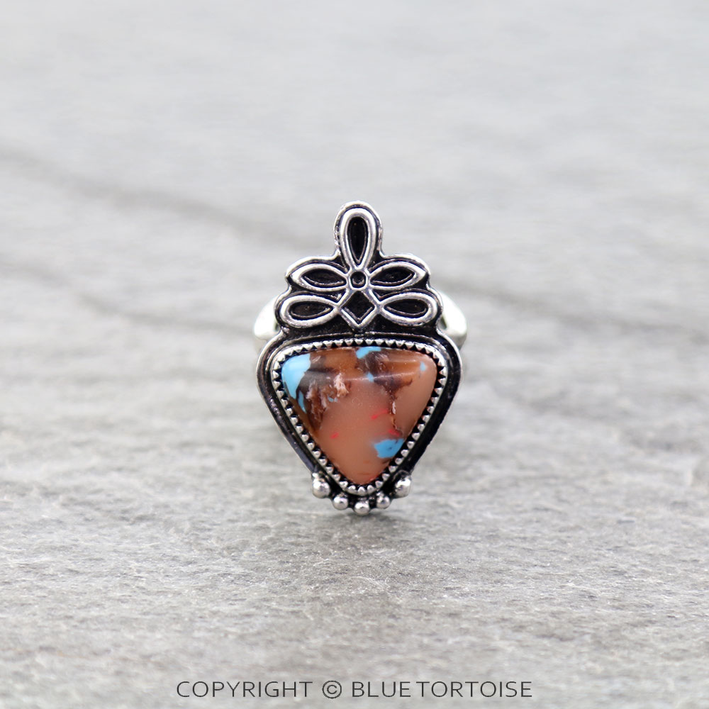 Western Boot Stitch Stone Cuff Ring