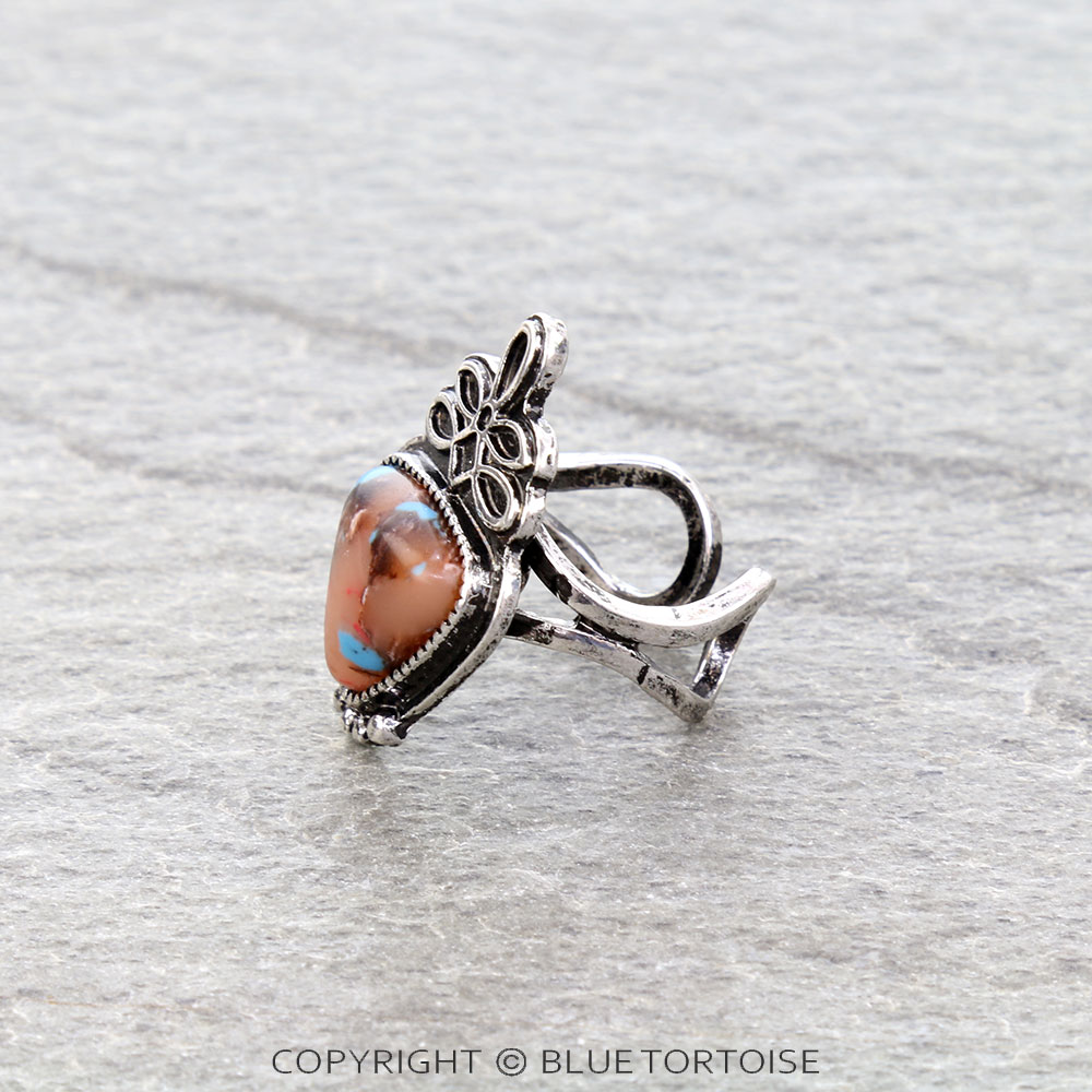 Western Boot Stitch Stone Cuff Ring - Image 2