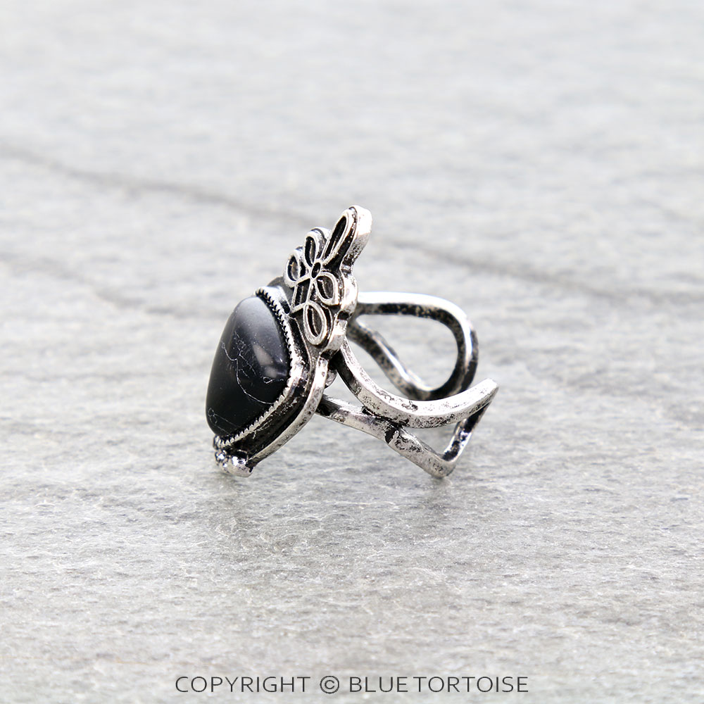 Western Boot Stitch Stone Cuff Ring - Image 2