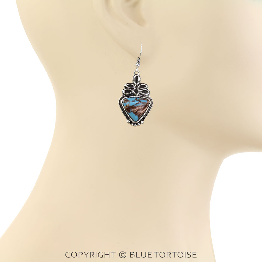 Western Boot Stitch Stone Dangle Earrings - Image 2
