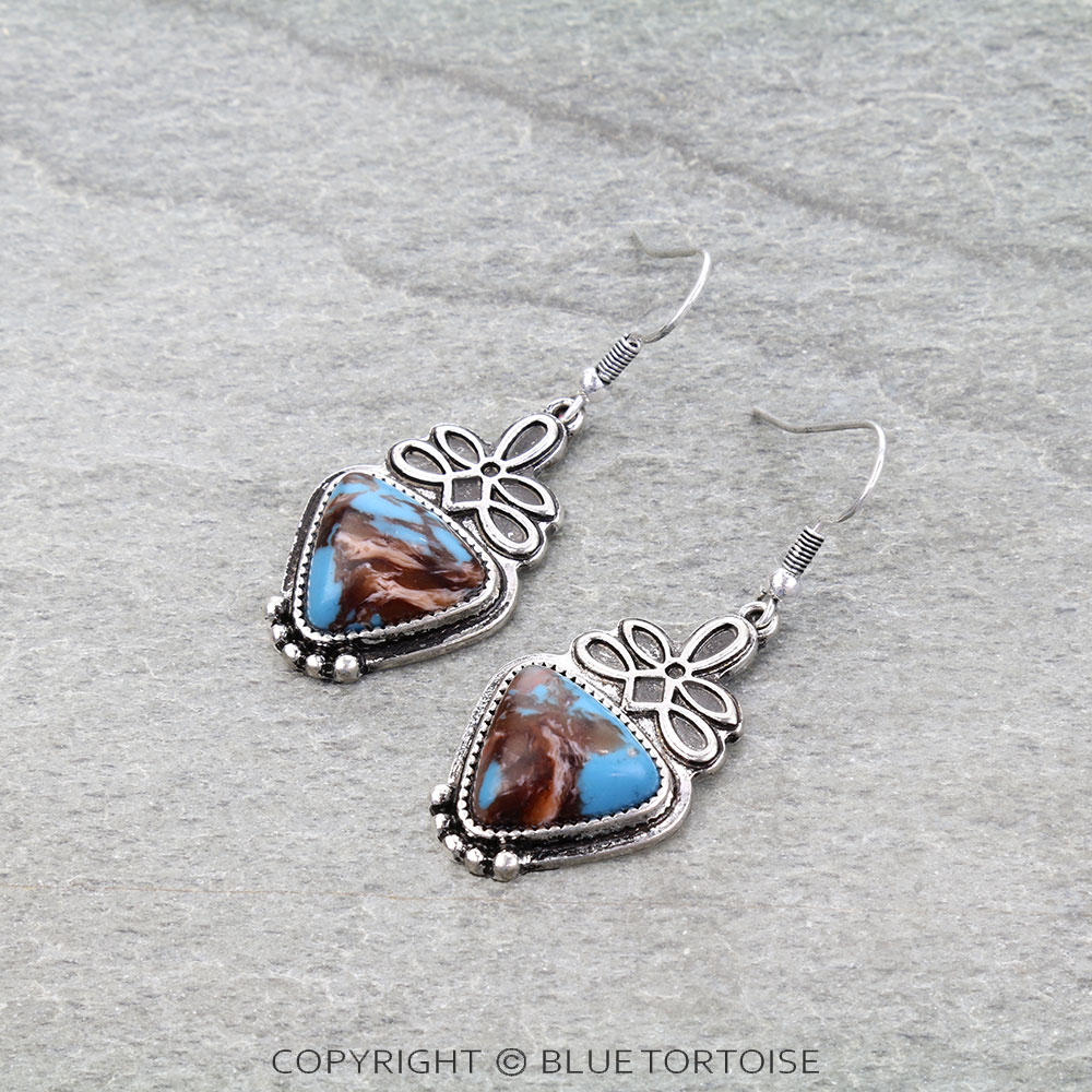 Western Boot Stitch Stone Dangle Earrings