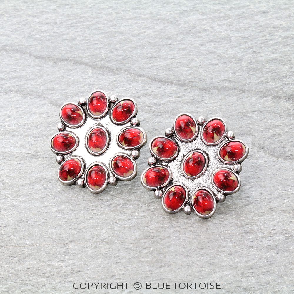 Western Concho Stone Stud Earrings
