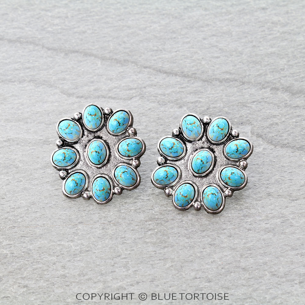 Western Concho Stone Stud Earrings