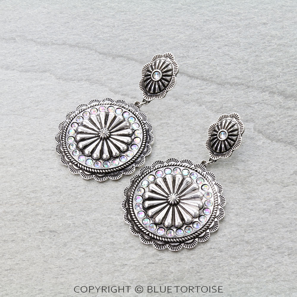 Western Concho Stone Stud Earrings