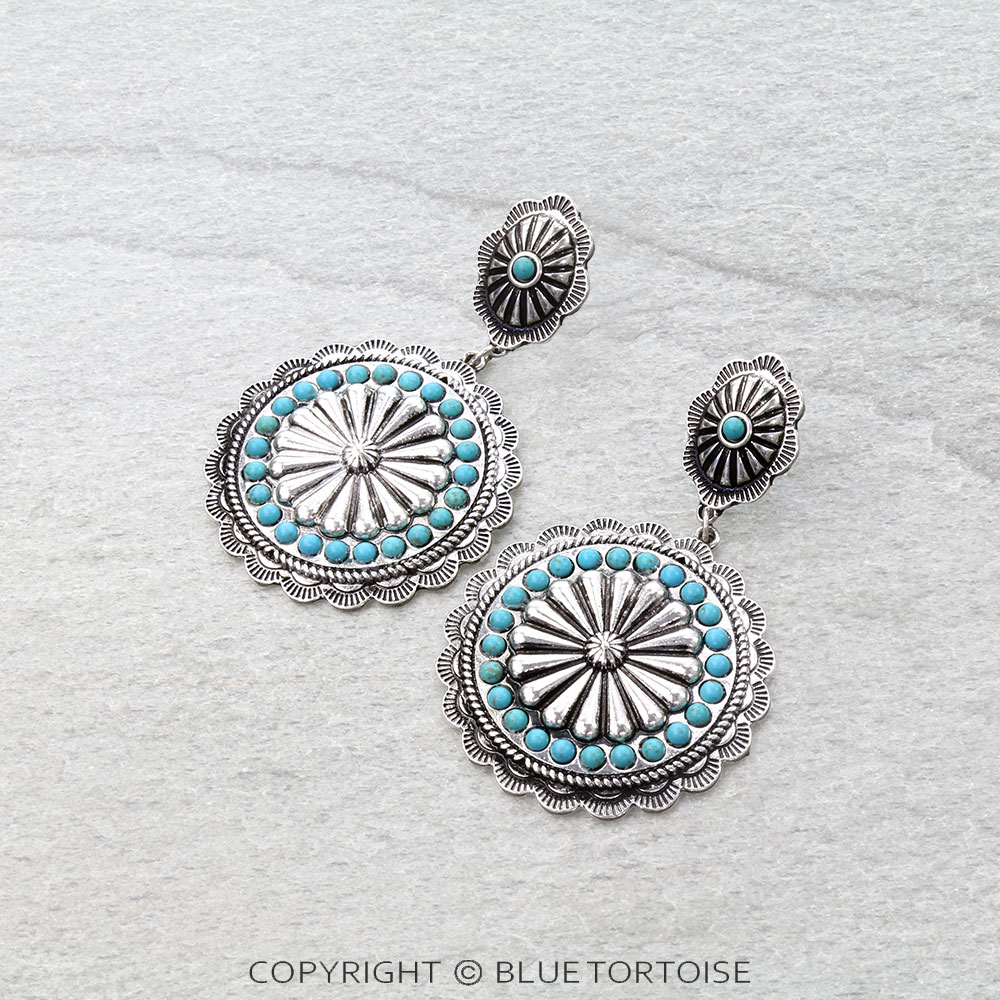 Western Concho Stone Stud Earrings