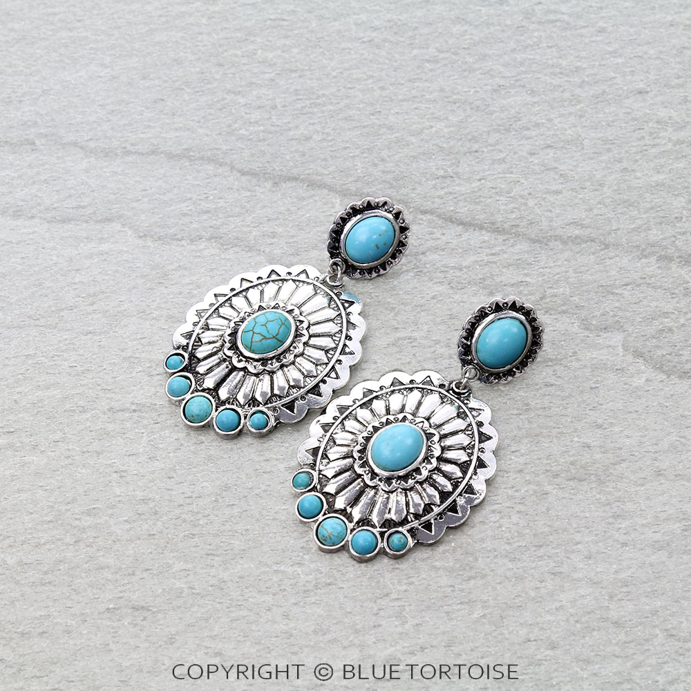 Western Concho Stone Stud Earrings