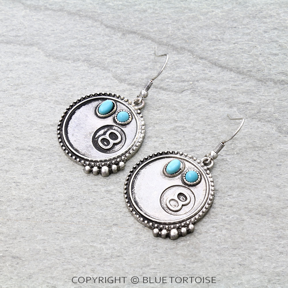 Western 8 Ball Dangle Earrings