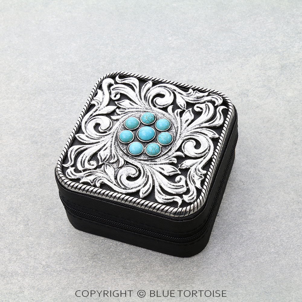 Western Metal Plate Travel Jewelry Box - Flower