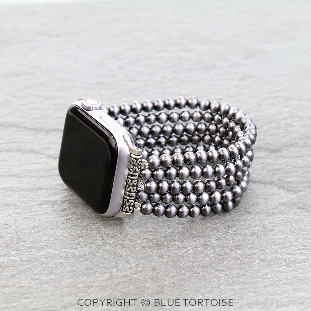 Large Western Navajo Style Pearl Stretch Apple Watch Band - Image 2