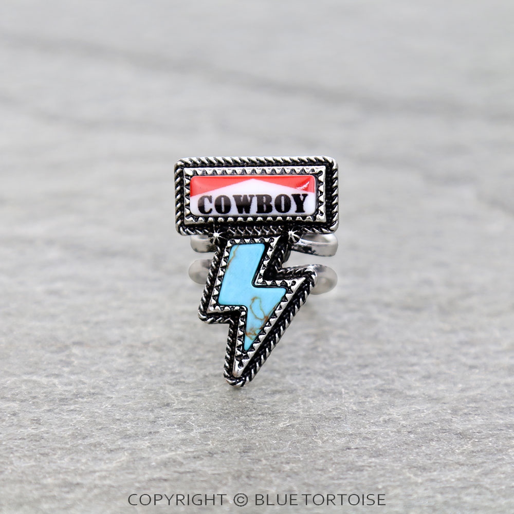 Western Cowboy Thunder Stone Cuff Ring