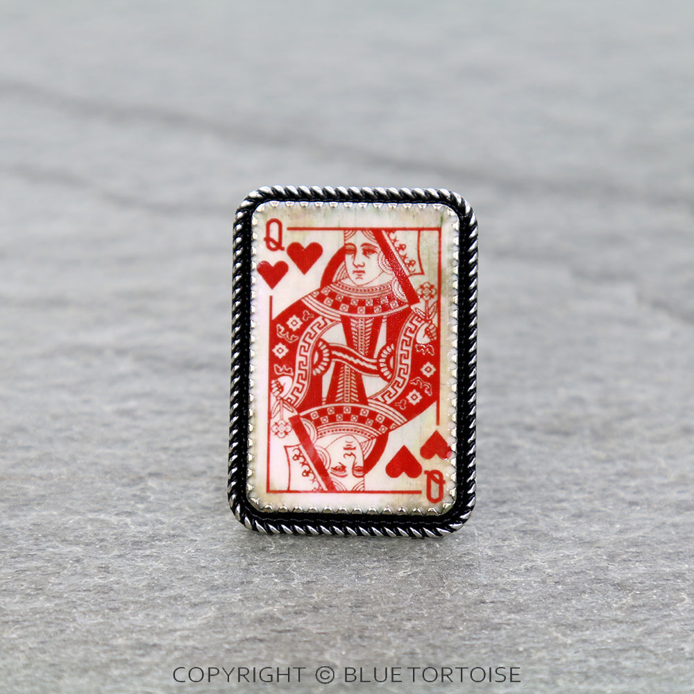 Western Vintage Heart Queen Card Cuff Ring