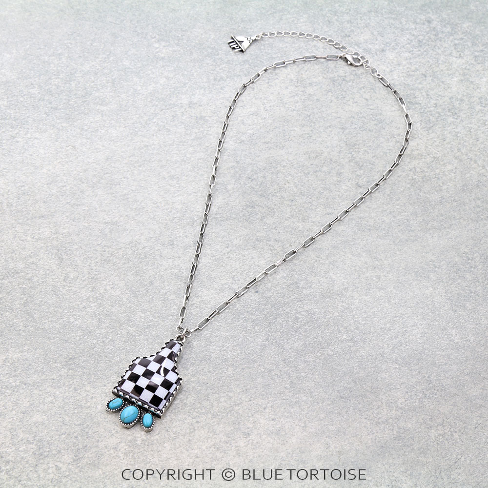 Western Checker Ear Tag Necklace
