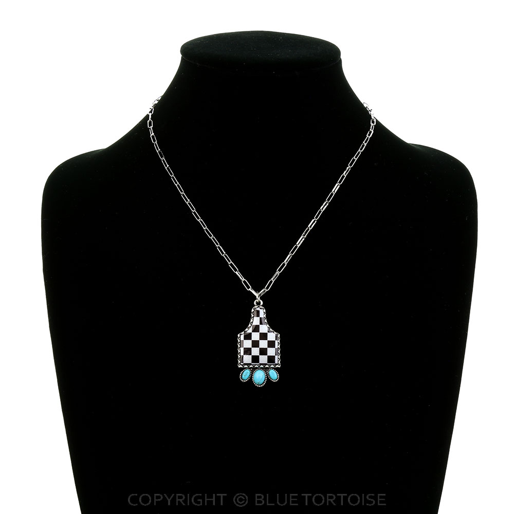 Western Checker Ear Tag Necklace - Image 2