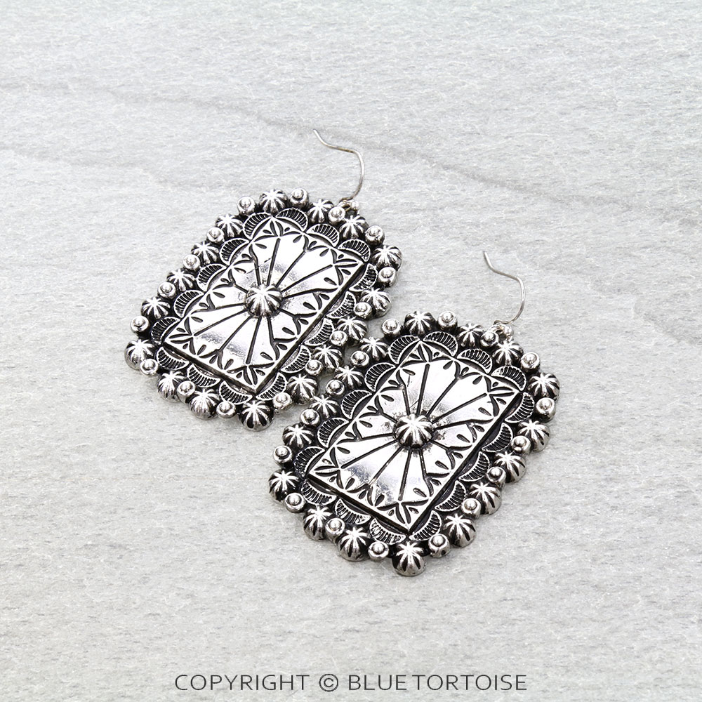 Western Rectangle Concho Dangle Earrings