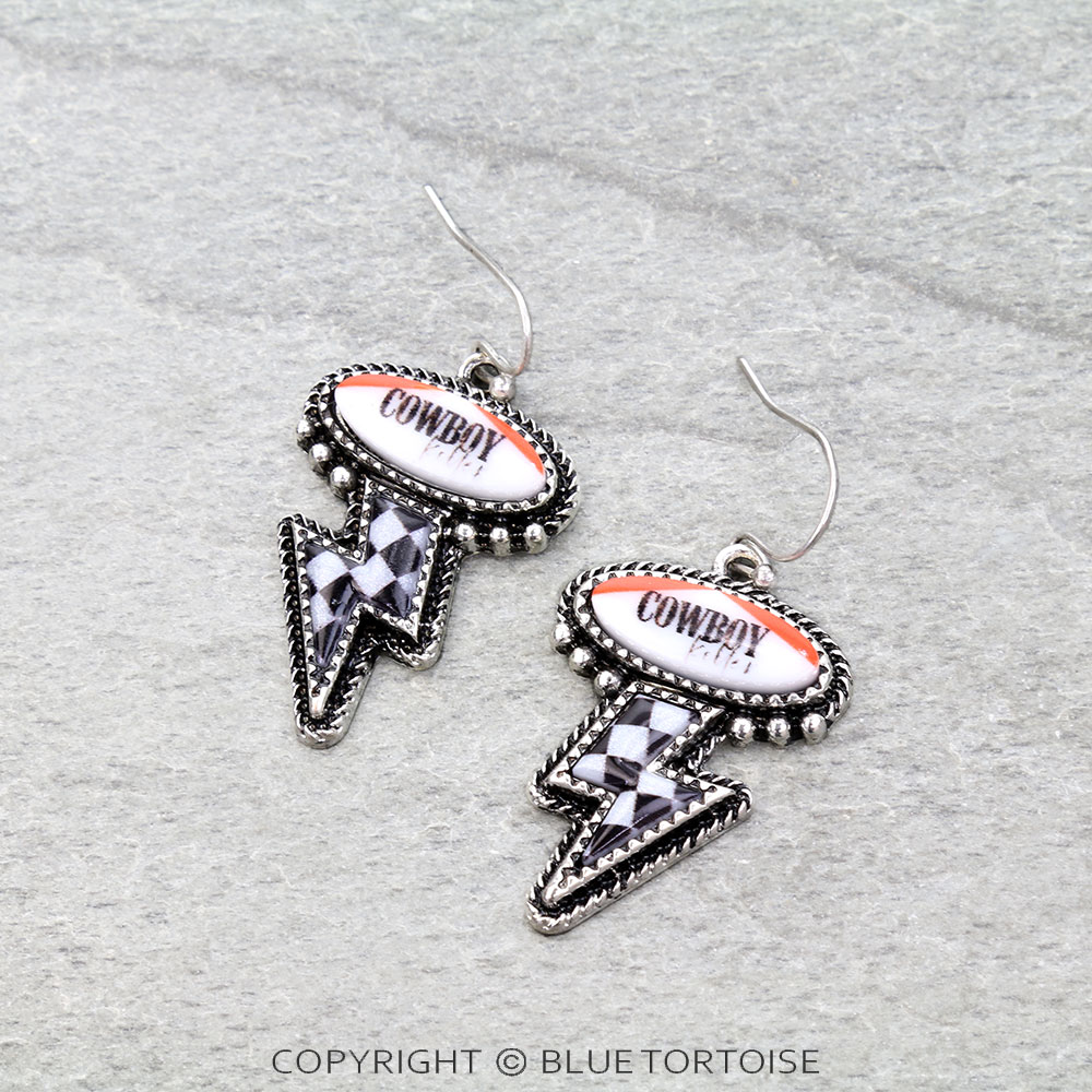 Western Cowboy Thunder Checker Dangle Earrings