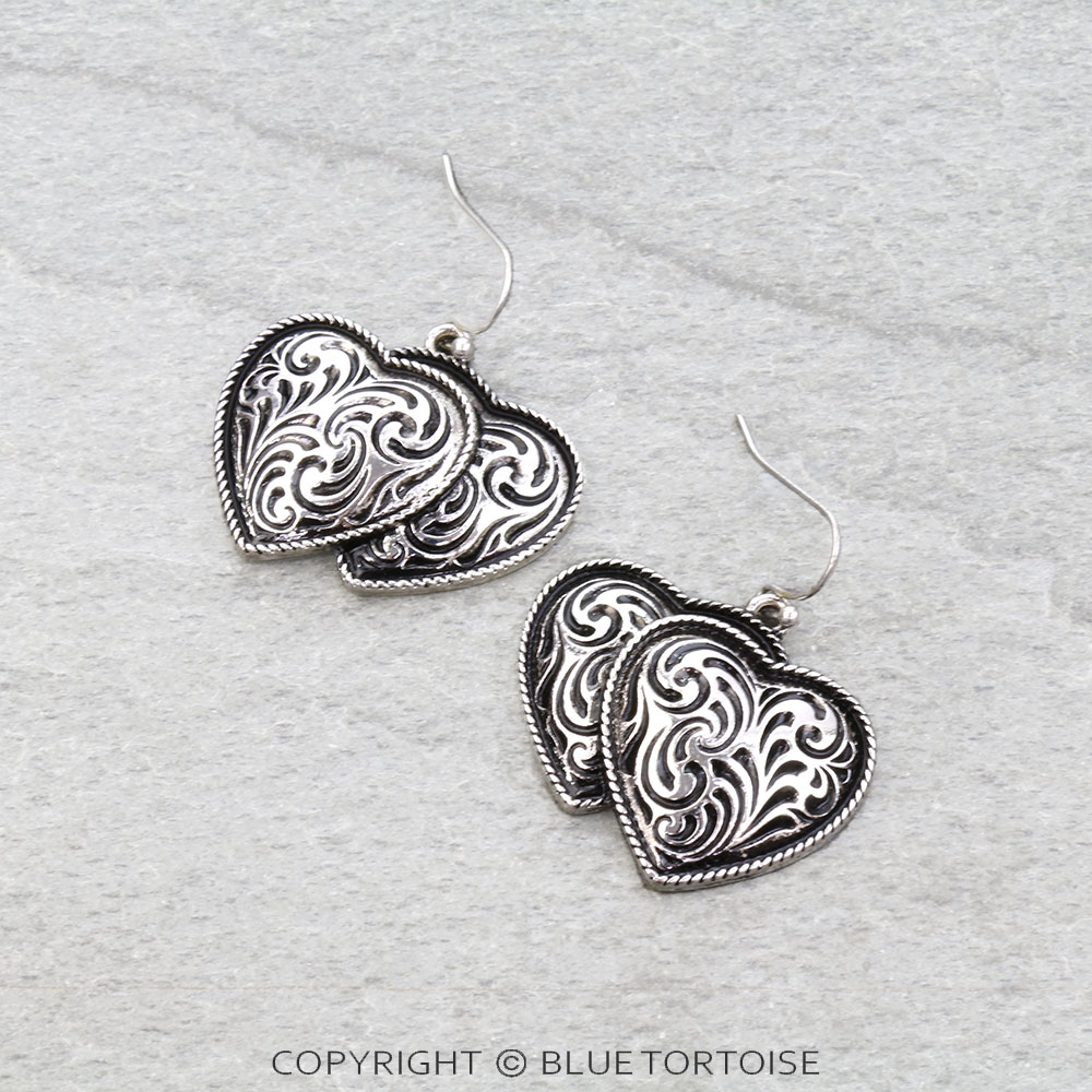 Western Double Heart Dangle Earrings