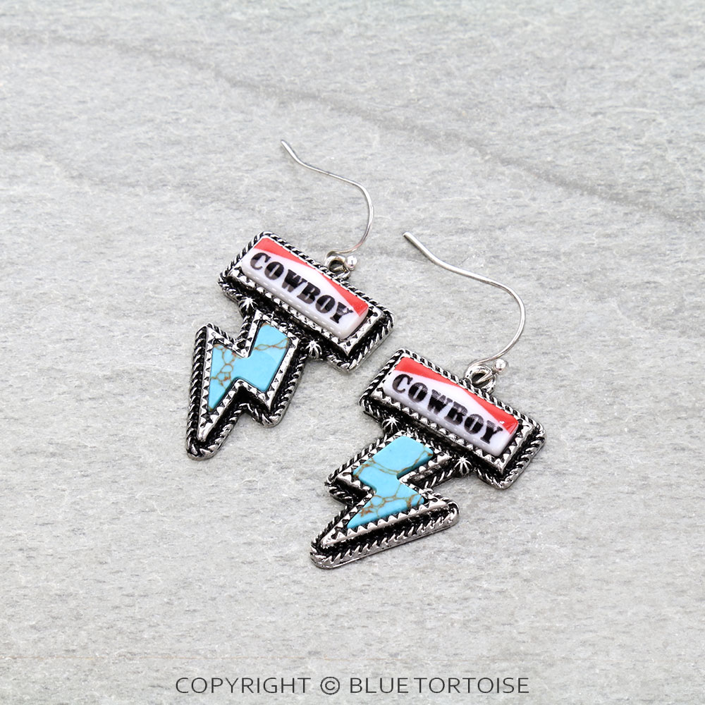 Western Cowboy Thunder Stone Dangle Earrings