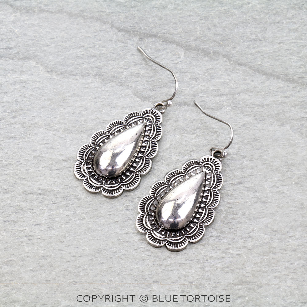 Western Teardrop Concho Dangle Earrings