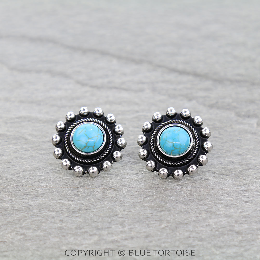 Western Concho Stone Stud Earrings